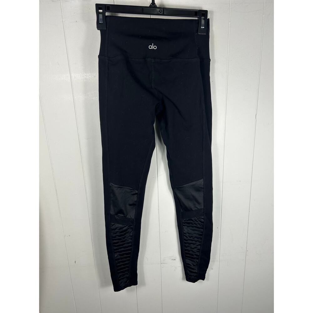 Alo Yoga High Waist Moto Leggings Black Black Glossy Size S - Picture 4 of 5